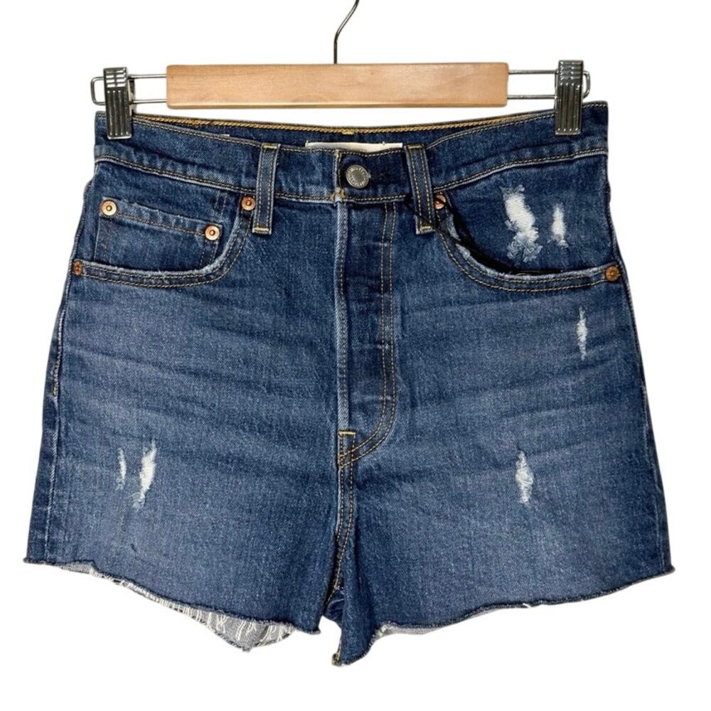 Levi's Women's' Premium Ribcage Denim Shorts Size 27 Distressed NWT